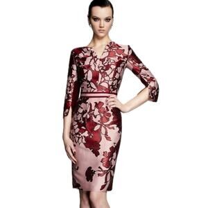 Frascara Floral Jacquard Pencil Dress Women's 6 Burgundy & Pink